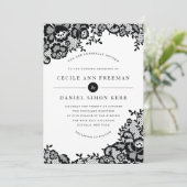 Modern Chic Black Lace Formal Wedding Invitation Kaart (Staand voorkant)