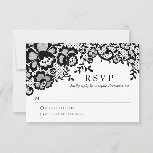 Modern Chic Black Lace Formal Wedding RSVP (Voorkant)