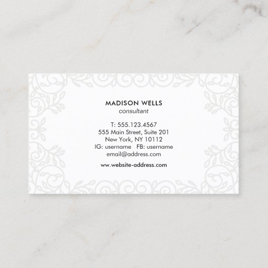 Modern Chic Black Lijst Visitekaartje (Achterkant)