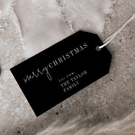 Modern chic | Black Merry Christmas Familie Vakant Cadeaulabel