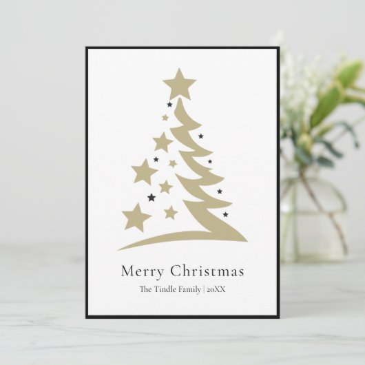 Modern Chic Black White Gold Script Tree          Feestdagenkaart (Staand voorkant)