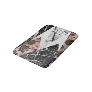 Modern Chic Black White Marble en Roos Gold Geo Badmat