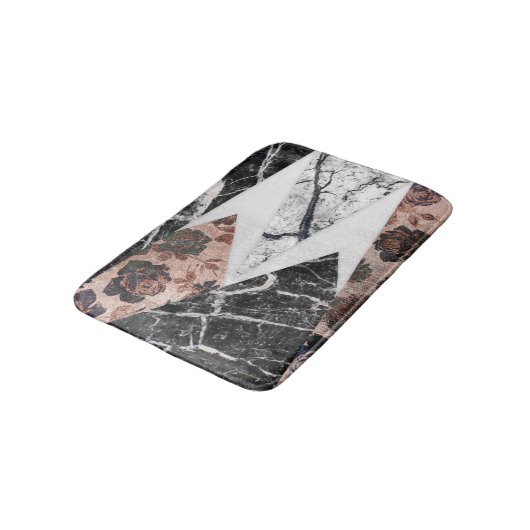 Modern Chic Black White Marble en Roos Gold Geo Badmat (Gekanteld)