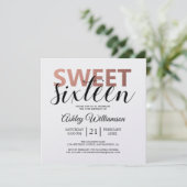 Modern Chic Black White Stripes roze Sweet 16 Kaart (Staand voorkant)