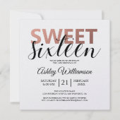 Modern Chic Black White Stripes roze Sweet 16 Kaart (Voorkant)