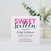Modern Chic Black White Stripes roze Sweet 16 Kaart (Staand voorkant)