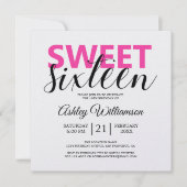 Modern Chic Black White Stripes roze Sweet 16 Kaart (Voorkant)