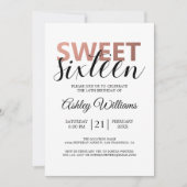Modern Chic Black White Stripes roze Sweet 16 Kaart (Voorkant)