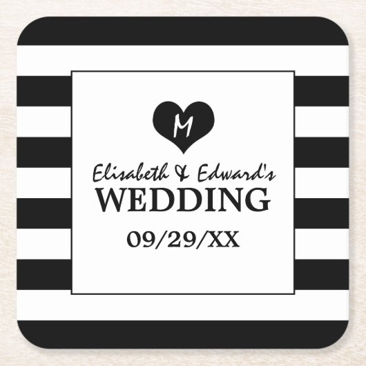 Modern Chic Black & White Wedding Kartonnen Onderzetters (Voorkant)