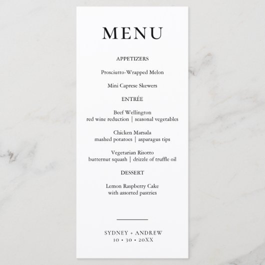 Modern Chic Black & White Wedding Menu (Voorkant)