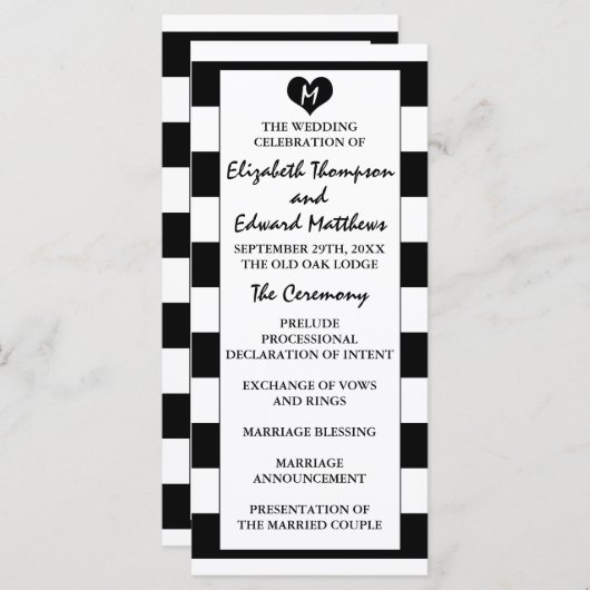Modern Chic Black & White Wedding Programmakaart (Voorkant / Achterkant)