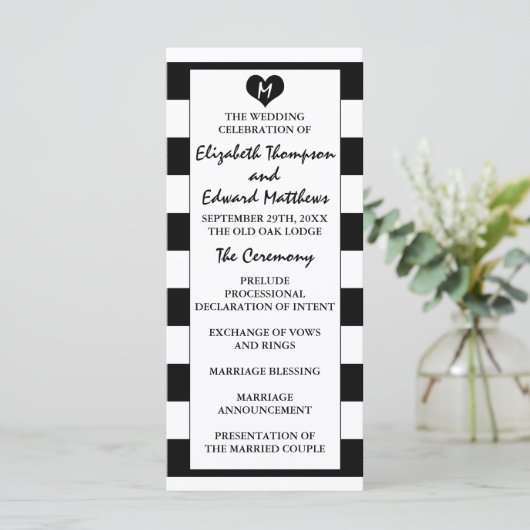 Modern Chic Black & White Wedding Programmakaart (Staand voorkant)
