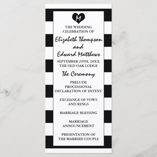 Modern Chic Black & White Wedding Programmakaart (Voorkant)