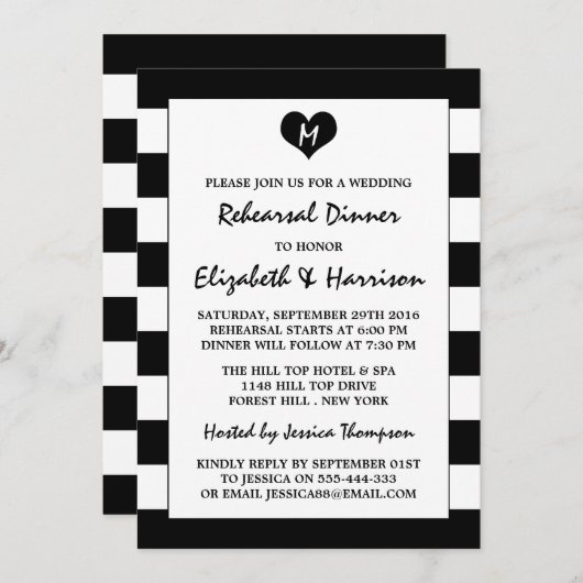 Modern Chic Black & White Wedding Rehearsal Dinner Kaart (Voorkant / Achterkant)