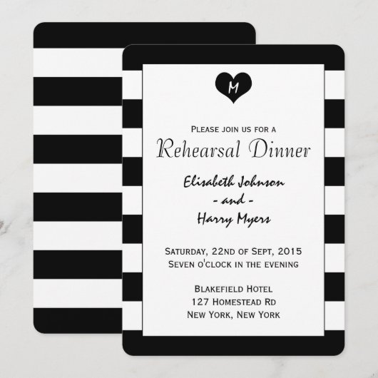 Modern Chic Black & White Wedding Rehearsal Dinner Kaart (Voorkant / Achterkant)