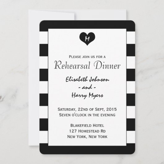 Modern Chic Black & White Wedding Rehearsal Dinner Kaart (Voorkant)