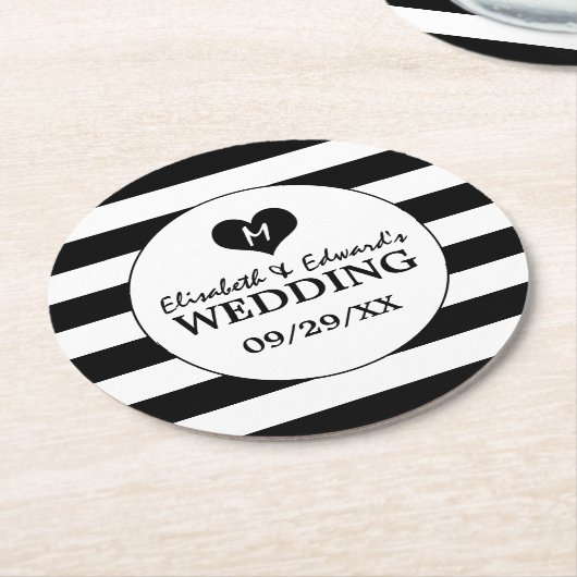 Modern Chic Black & White Wedding Ronde Kartonnen Onderzetter (Gebogen)