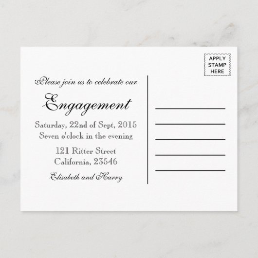 Modern Chic Black & White Wedding Verloving Uitnodiging Briefkaart (Achterkant)