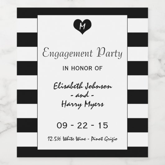 Modern Chic Black & White Wedding Verloving Wijn Etiket (Enkel label)