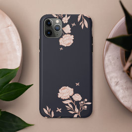 Modern Chic Bloemen Roos Botanische Marine & Roze Case-Mate iPhone Case
