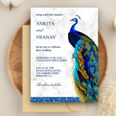 Modern Chic Blue Glitter Peacock Indian Wedding Kaart