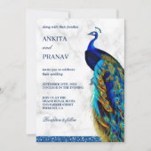 Modern Chic Blue Glitter Peacock Indian Wedding Kaart (Voorkant)