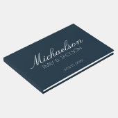 Modern Chic Blue White Script Weddenschap Gastenboek (Hoek)