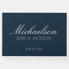 Modern Chic Blue White Script Weddenschap Gastenboek
