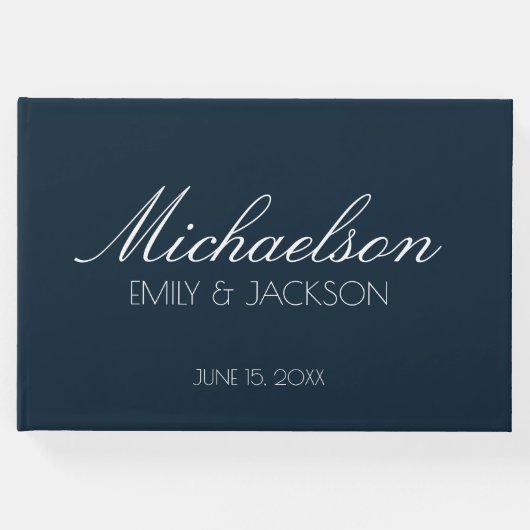Modern Chic Blue White Script Weddenschap Gastenboek (Voorkant)