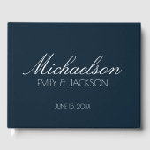 Modern Chic Blue White Script Weddenschap Gastenboek (Voorkant)