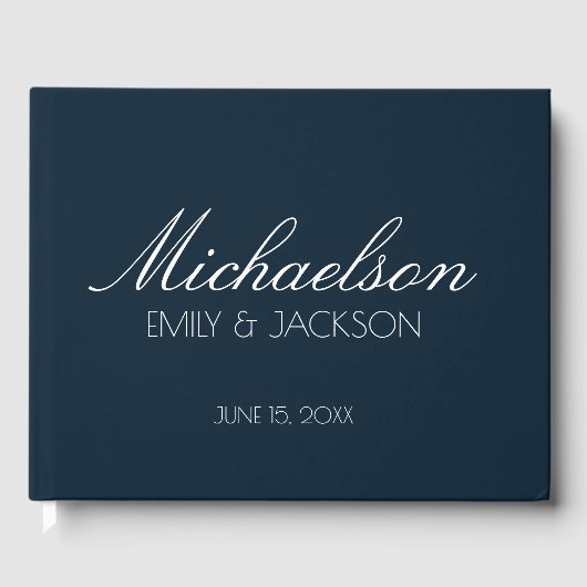 Modern Chic Blue White Script Weddenschap Gastenboek (Voorkant)