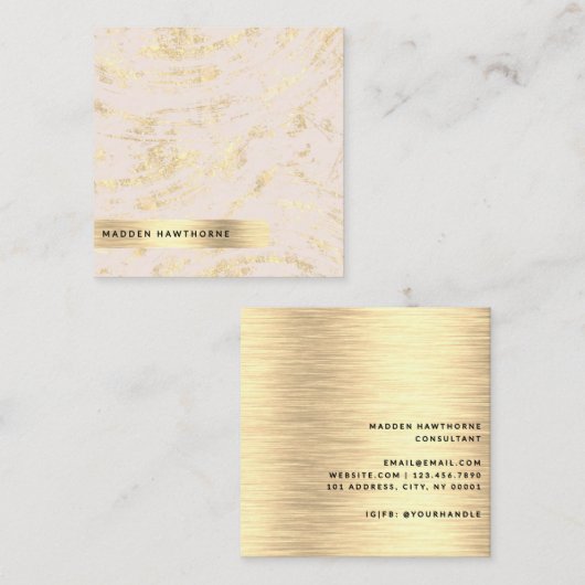 Modern Chic Blush Pink Faux Gold geborsteld metaal Vierkante Visitekaartje (Voorkant / Achterkant)