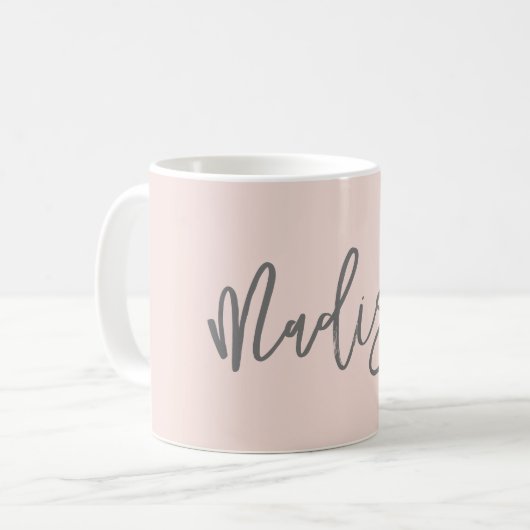 Modern Chic Blush Pink Personalized Name Script Koffiemok (Voorkant links)