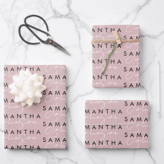 Modern Chic Blush Pink Signature Script Inpakpapier Vel (Voorkant)