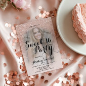 Modern Chic Blush roos gouden glitter foto Sweet 1 Kaart