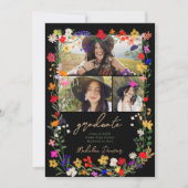 Modern chic boho bright wild flower afstuderen aankondiging (Voorkant)