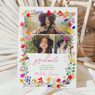 Modern chic boho bright wild flower afstuderen aankondiging