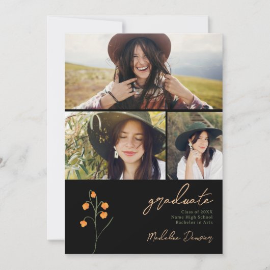 Modern chic boho bright wild flower afstuderen bedankkaart (Achterkant)