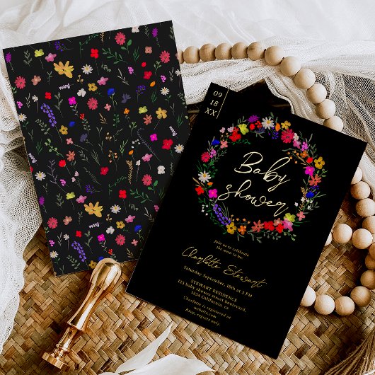 Modern chic boho bright wild flower baby shower folie uitnodiging