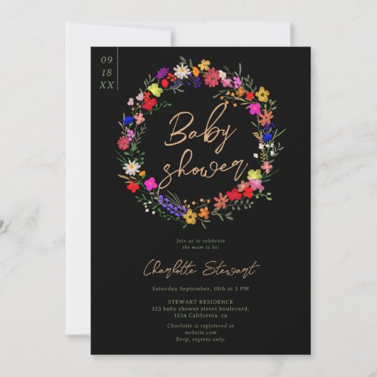 Modern chic boho bright wild flower baby shower kaart (Voorkant)