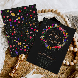 Modern chic boho bright wild flower baby shower kaart