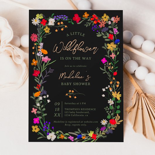 Modern chic boho bright wild flower baby shower kaart