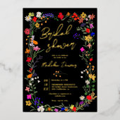 Modern chic boho bright wild flower vrijgezellenfe folie uitnodiging (Voorkant)