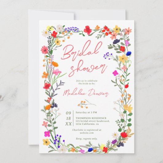 Modern chic boho bright wild flower vrijgezellenfe kaart (Voorkant)