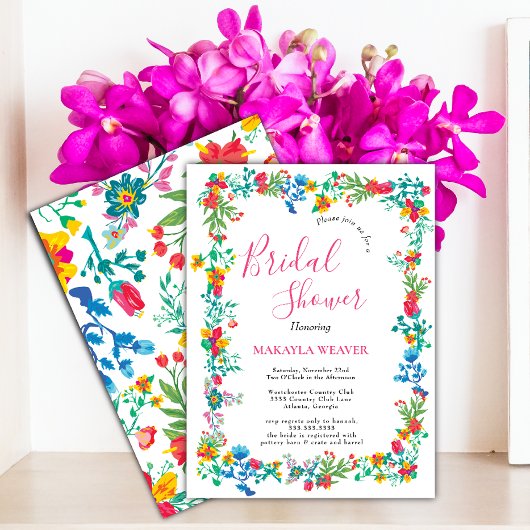 Modern chic boho bright wild flower vrijgezellenfe kaart