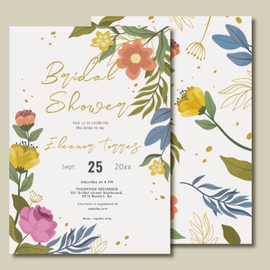 Modern Chic Boho Bright Wild Flowers Vrijgezellenf Kaart