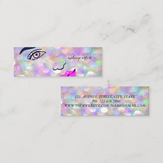 Modern Chic Bokeh, Girl Face, Makeup kunstenaar Mini Visitekaartje (Voorkant / Achterkant)