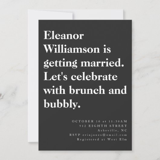 Modern Chic Bold Black Typography Bridal Brunch Kaart (Voorkant)