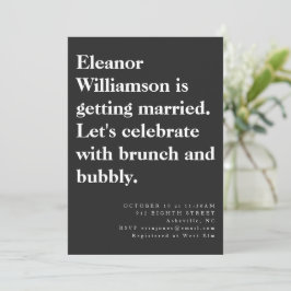 Modern Chic Bold Black Typography Bridal Brunch Kaart