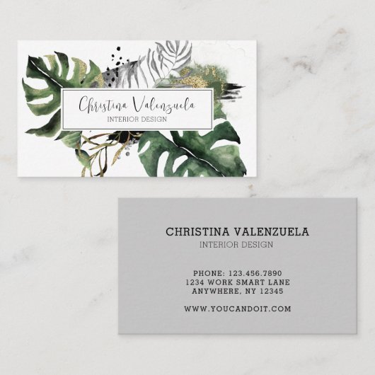 Modern Chic Botanical Greenery Visitekaartje (Voorkant / Achterkant)
